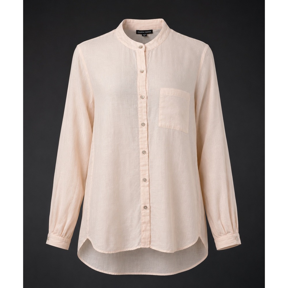 Eileen Fisher Silk‎ Cotton Blend Tunic Blouse M Peach Mandarin Collar High-Low